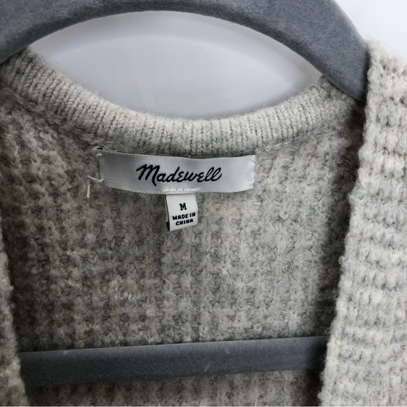 Madewell wool and alpaca blend gray waffle knit long open front cardigan - Picture 2 of 6